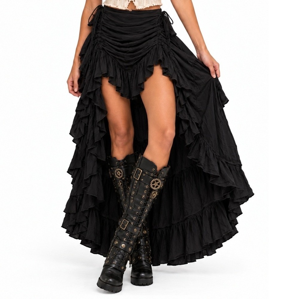 PIRATE DRESSING High Low Ruched Ruffle Maxi Skirt Ren Fair Festival Steampunk M